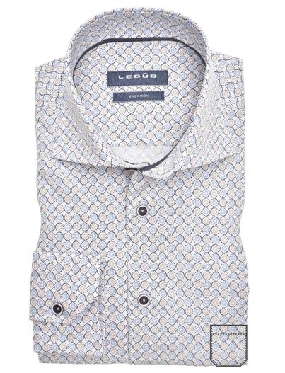 Ledub Ledub overhemd beige printje Modern Fit