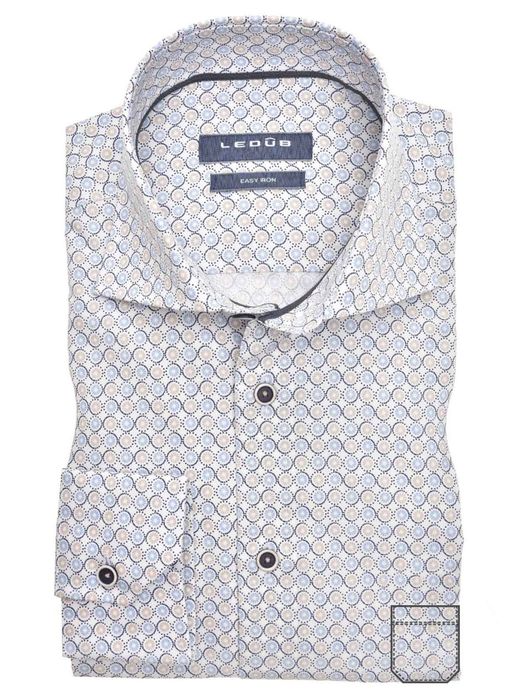 Overhemd Ledub blauw beige Modern Fit