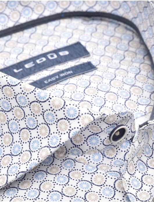 Overhemd Ledub blauw beige Modern Fit