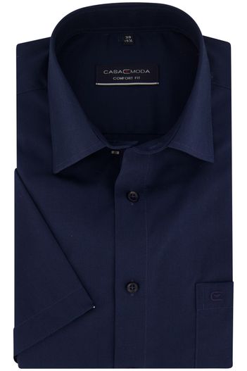 Casa Moda Navy effen Casa Moda overhemd korte mouw wijde fit