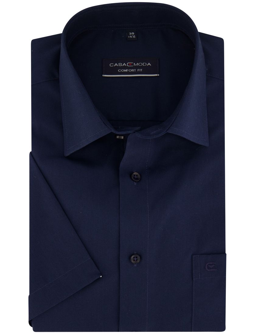 Navy effen Casa Moda overhemd korte mouw wijde fit