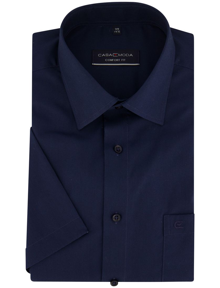Navy effen Casa Moda overhemd korte mouw wijde fit