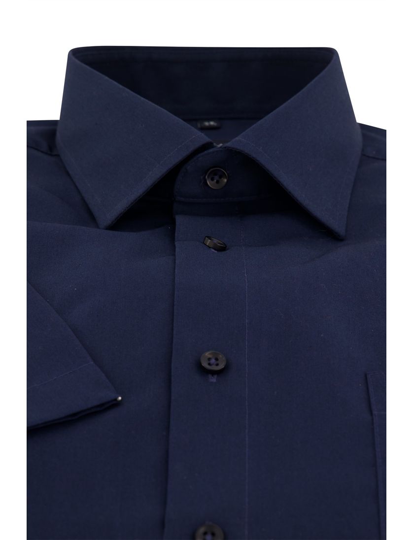 Navy effen Casa Moda overhemd korte mouw wijde fit