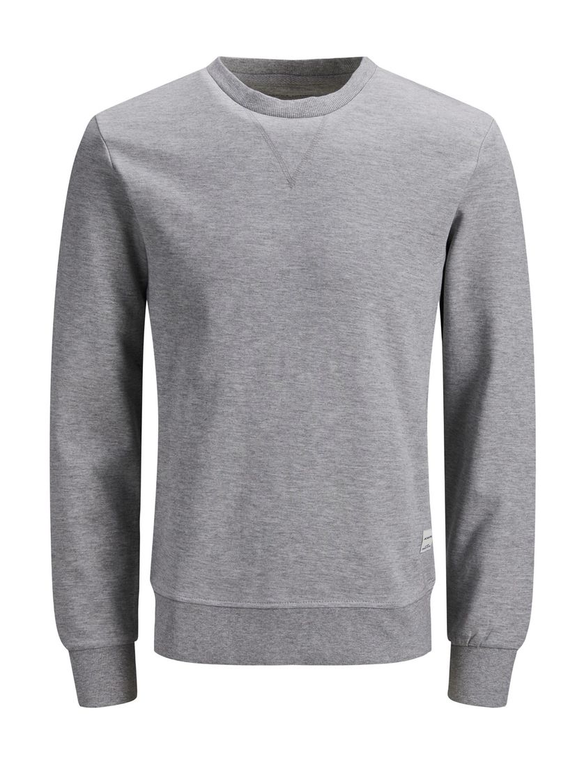 Jack & Jones trui Plus Size grijs effen katoen ronde hals