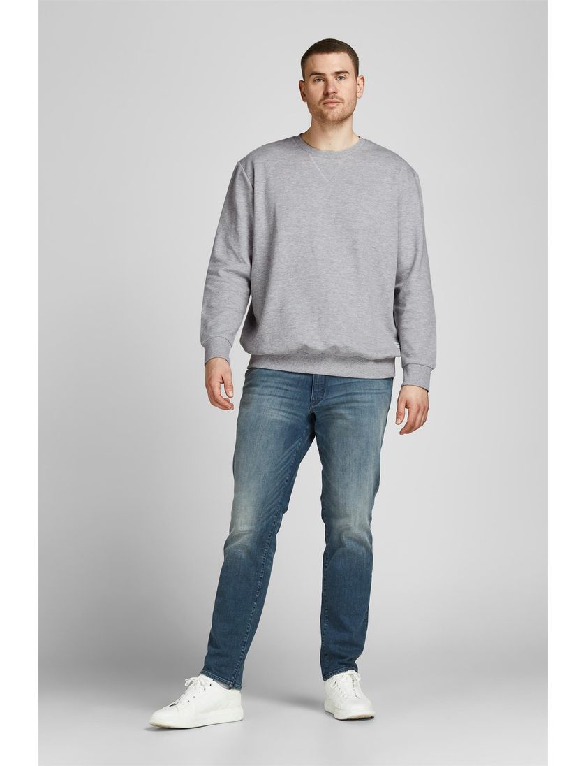 Jack & Jones trui Plus Size grijs effen katoen ronde hals
