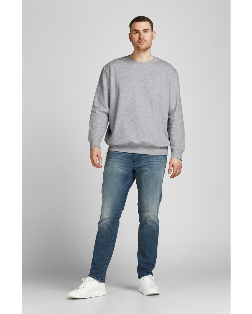 Jack & Jones trui ronde hals grijs uni katoen Plus Size