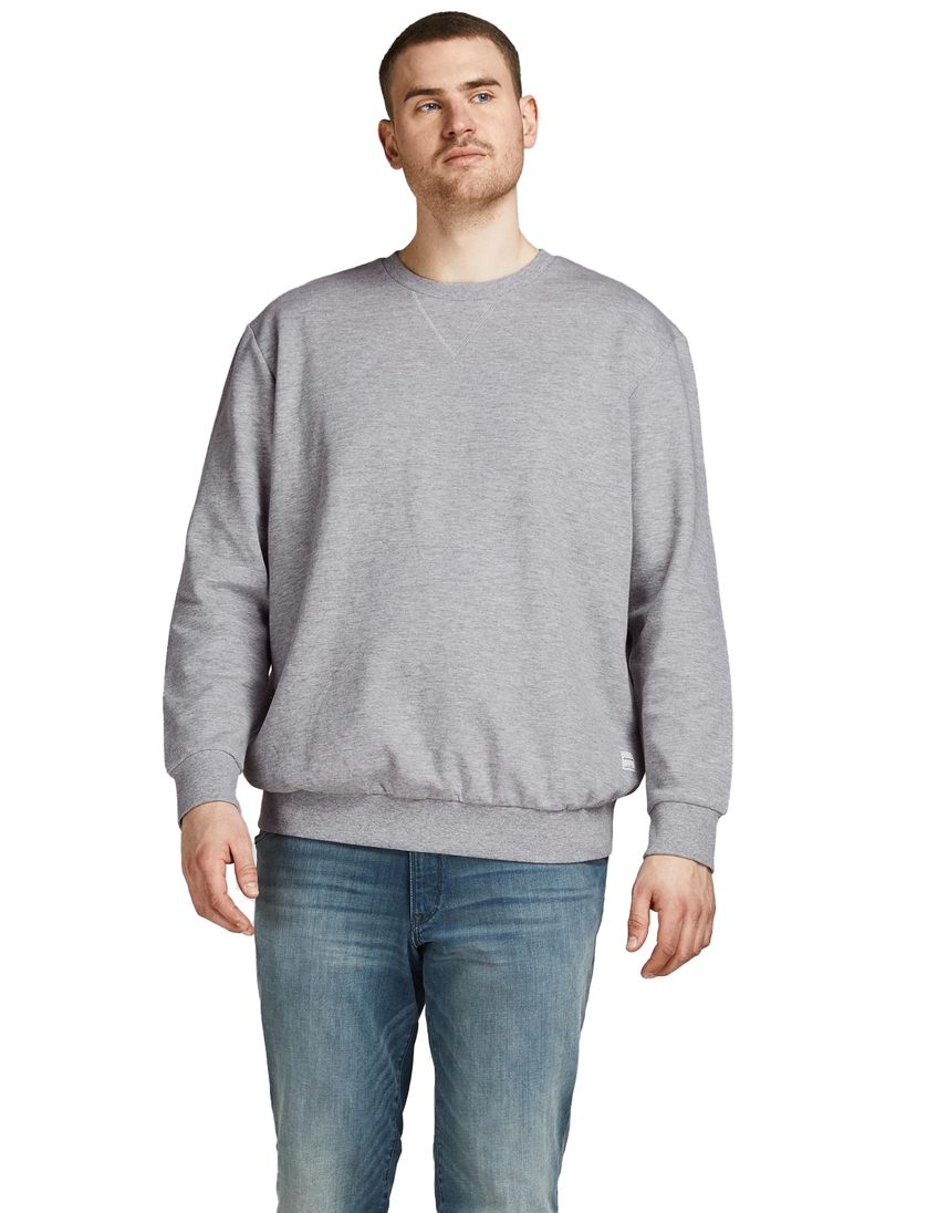 Jack & Jones trui Plus Size grijs effen katoen ronde hals