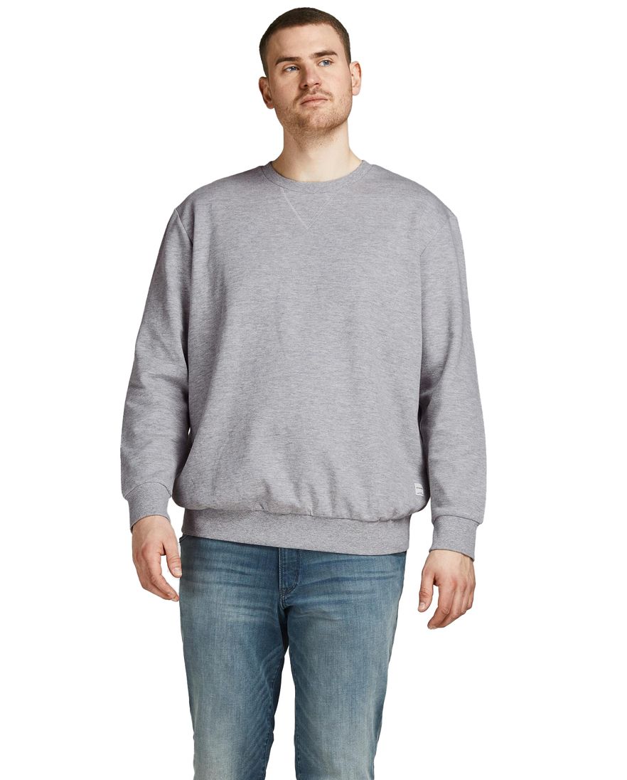 Jack & Jones trui ronde hals grijs uni katoen Plus Size
