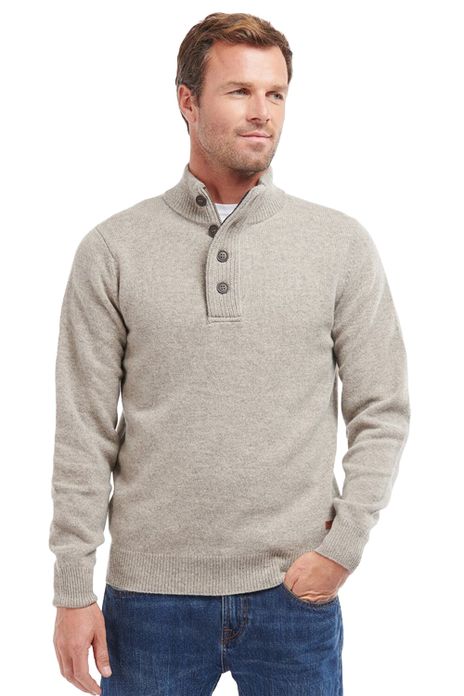 Beige Barbour trui opstaande kraag merinowol