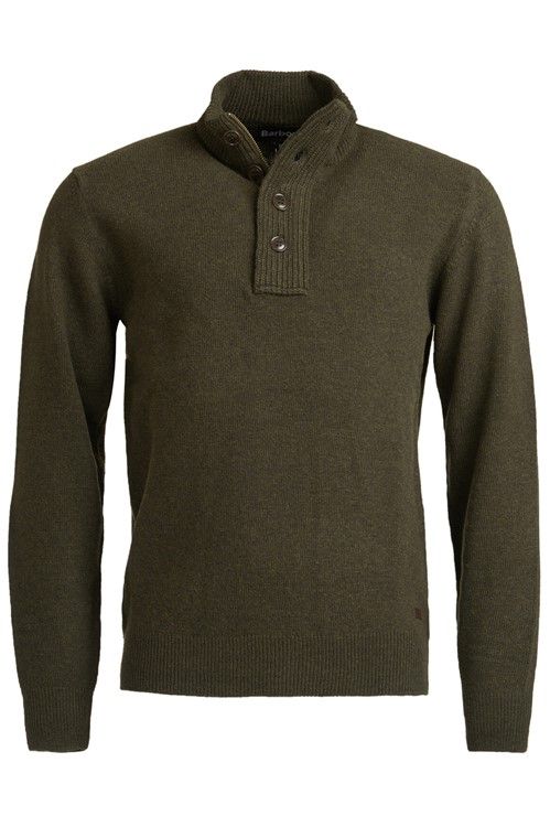 Barbour trui groen opstaande kraag scheerwol