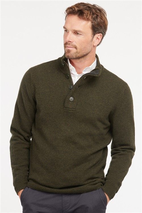 Barbour trui groen opstaande kraag scheerwol