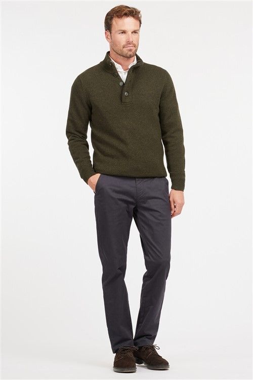 Barbour trui groen opstaande kraag scheerwol