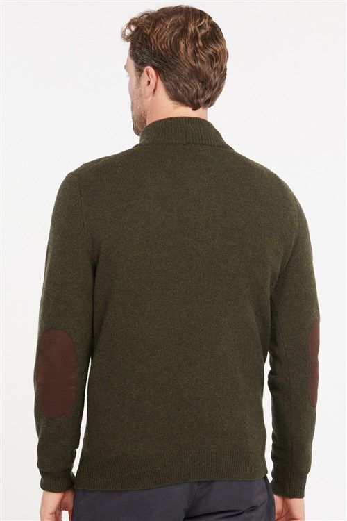 Barbour trui groen opstaande kraag scheerwol