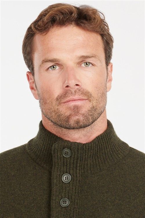 Barbour trui groen opstaande kraag scheerwol