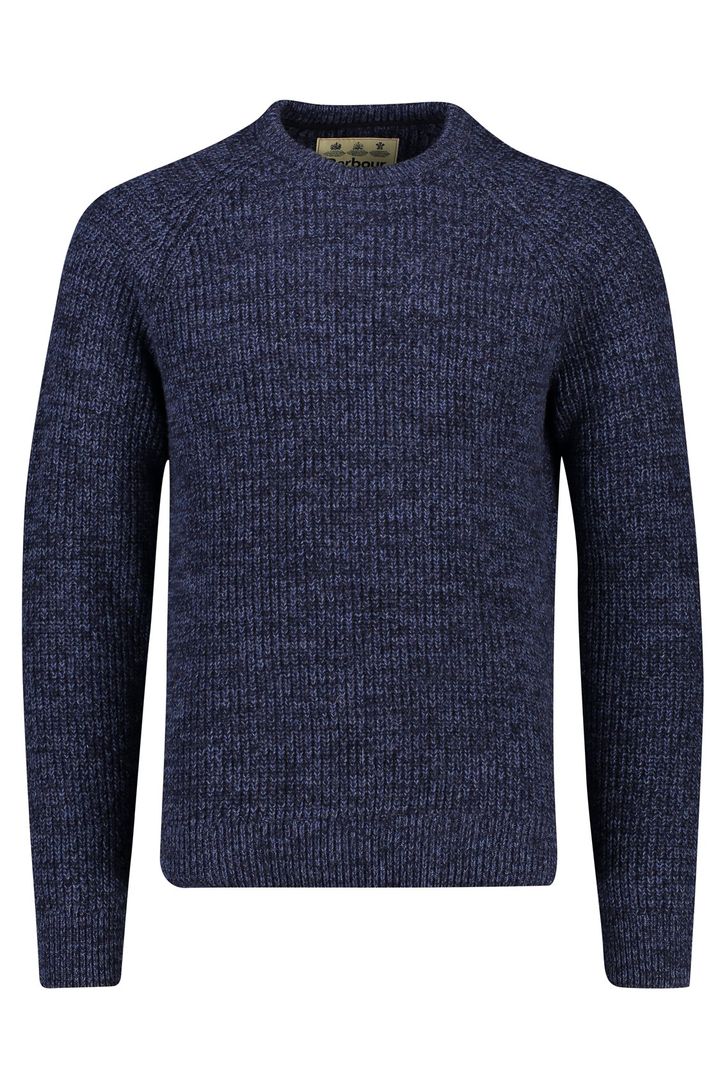 Barbour trui donkerblauw effen lamswol ronde hals