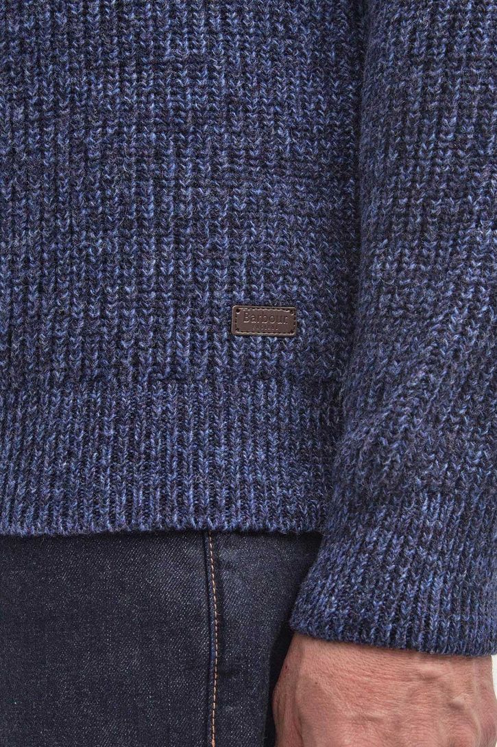 Barbour trui donkerblauw effen lamswol ronde hals