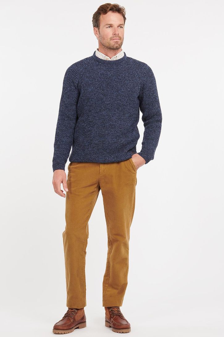 Barbour trui donkerblauw effen lamswol ronde hals