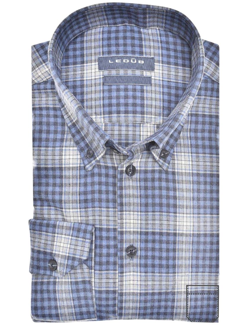 Ledub business overhemd Modern Fit normale fit blauw geruit katoen