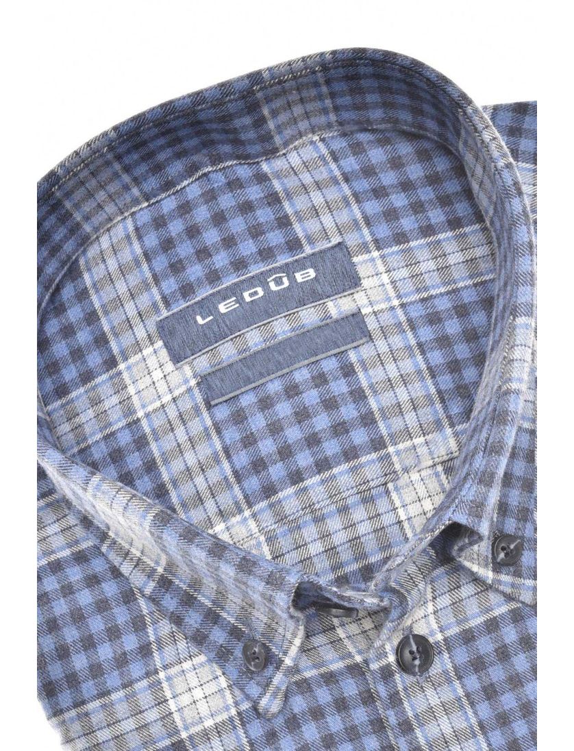 Ledub business overhemd Modern Fit normale fit blauw geruit katoen