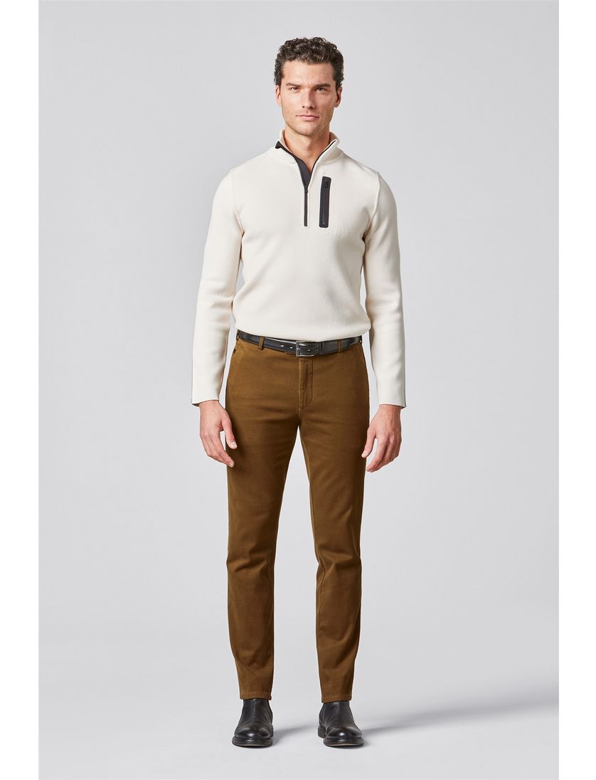 Meyer broek flatfront Bonn bruin met rits+ knoop