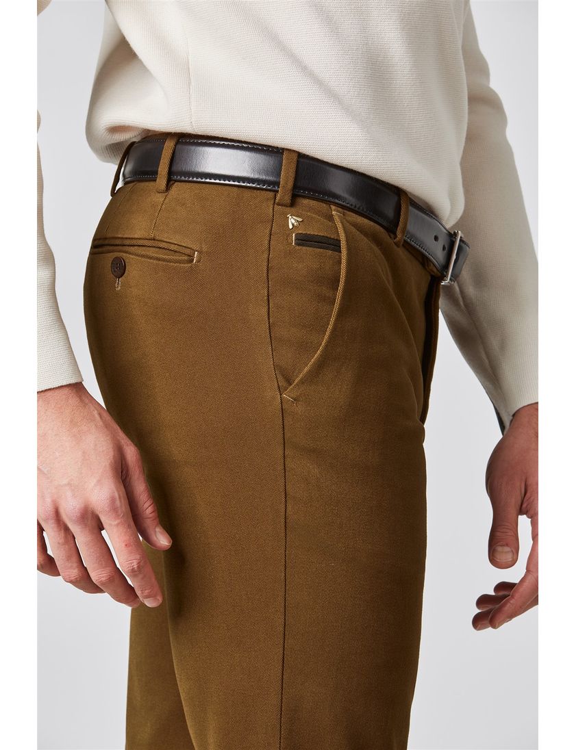 Meyer broek flatfront Bonn bruin met rits+ knoop