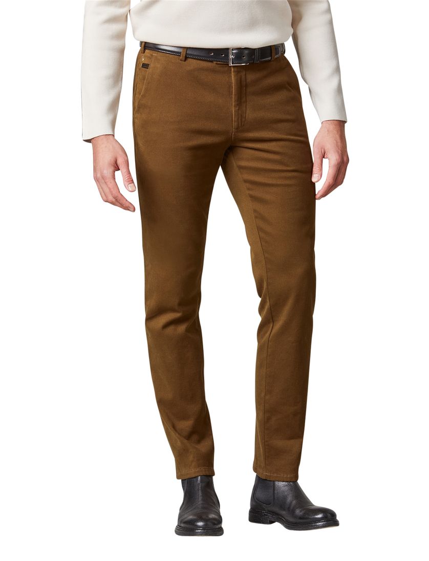 Meyer broek flatfront Bonn bruin met rits+ knoop