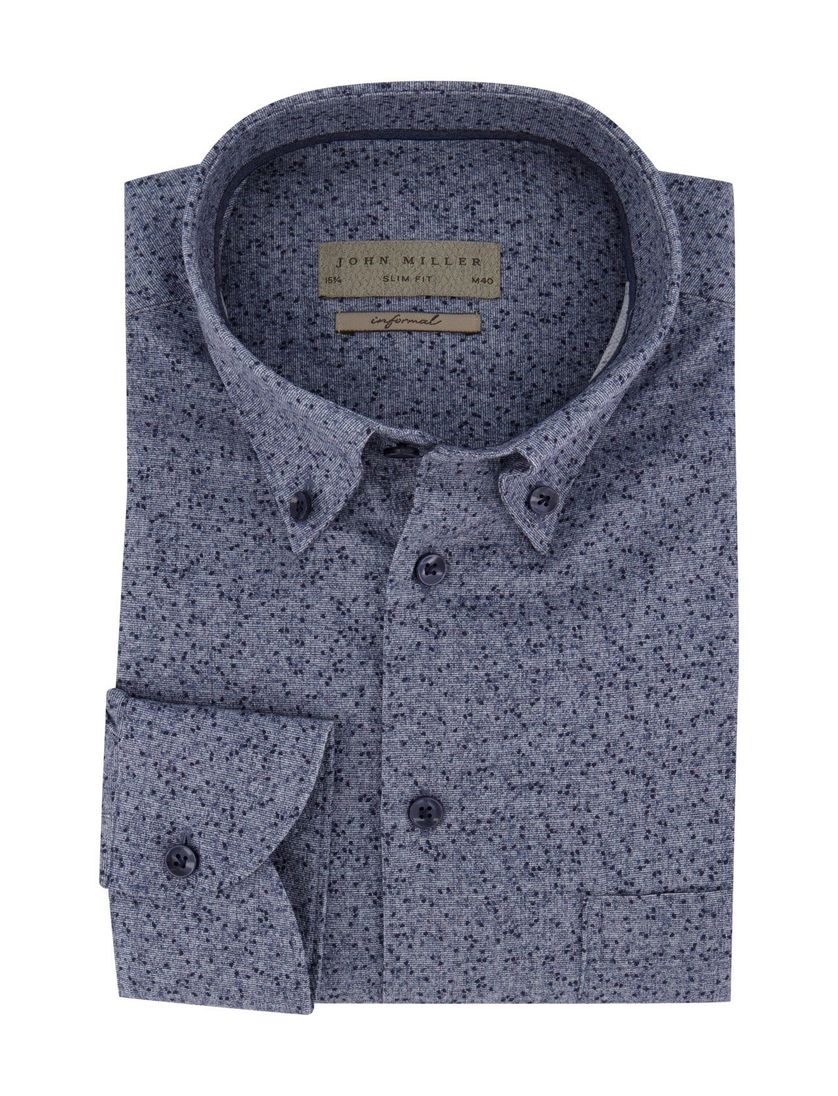 John Miller business overhemd slim fit blauw geprint