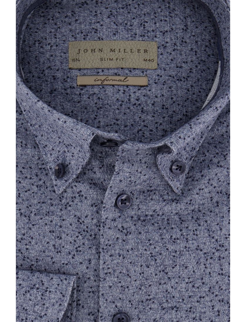 John Miller business overhemd slim fit blauw geprint
