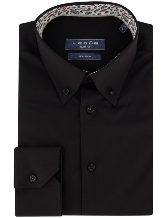 Ledub overhemd strijkvrij zwart