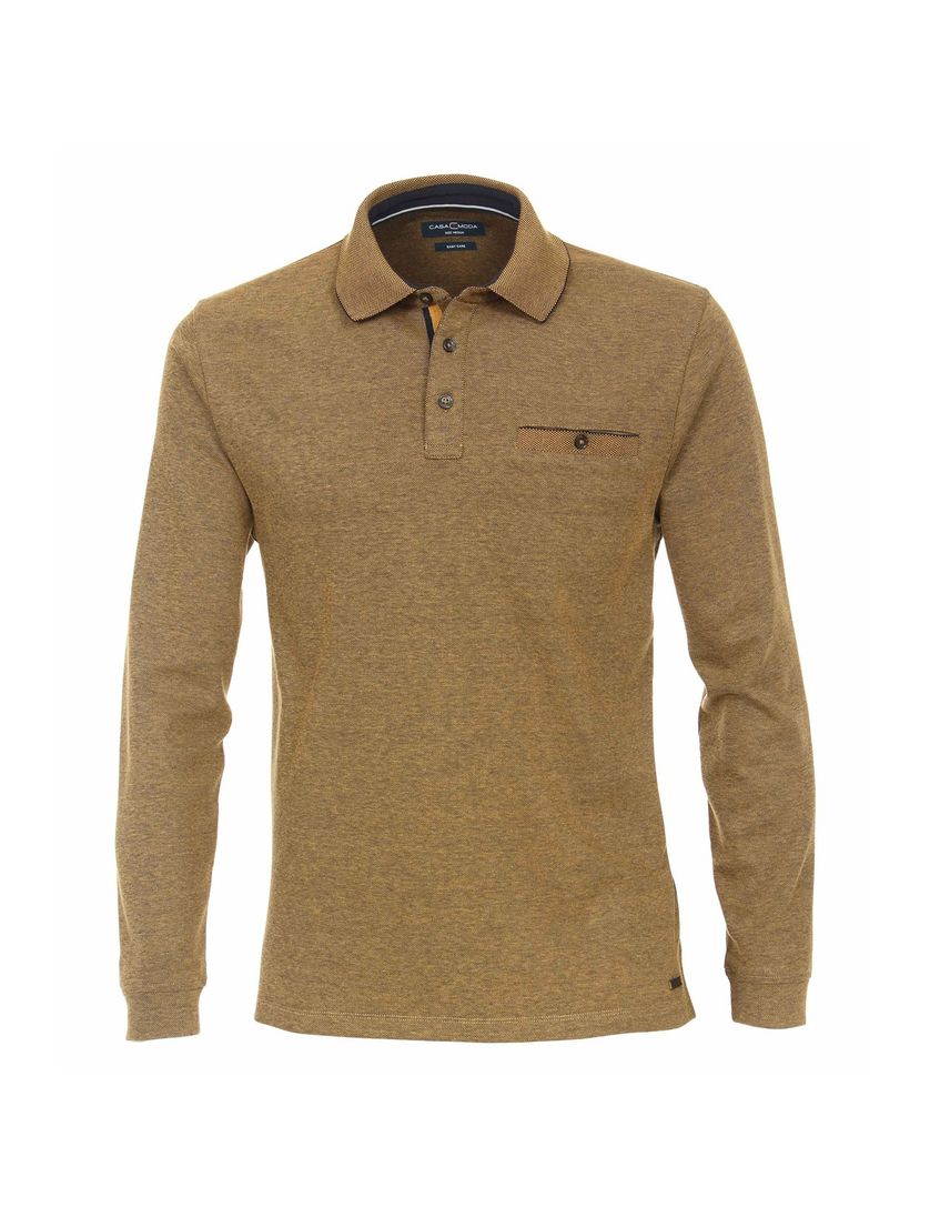 polo lange mouw Casa Moda geel met borstzak