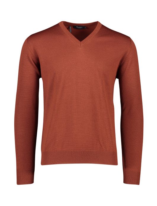 trui Maerz rood effen wol v-hals