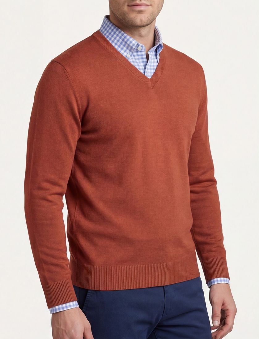 Maerz trui rood effen wol v-hals