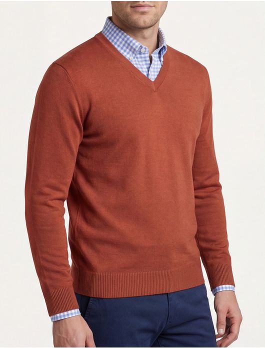 trui Maerz rood effen wol v-hals