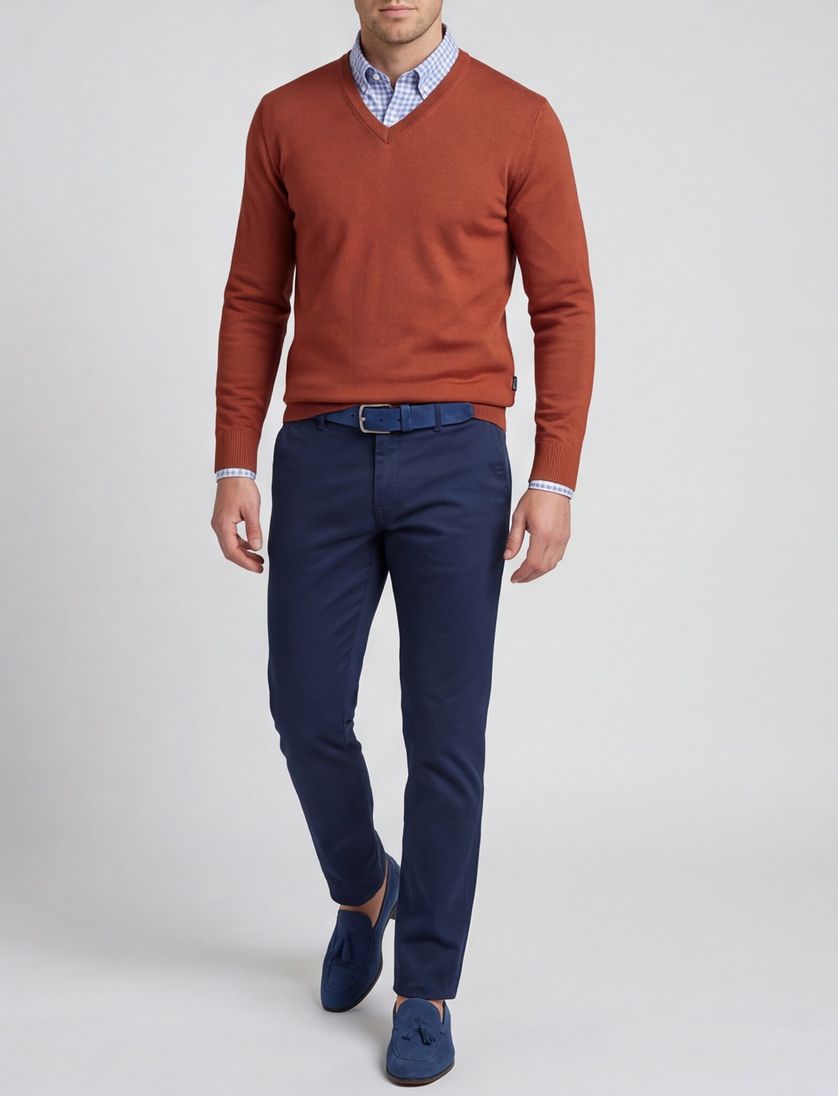 Maerz trui rood effen wol v-hals