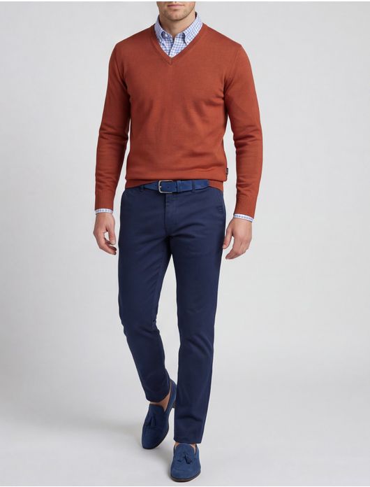 trui Maerz rood effen wol v-hals