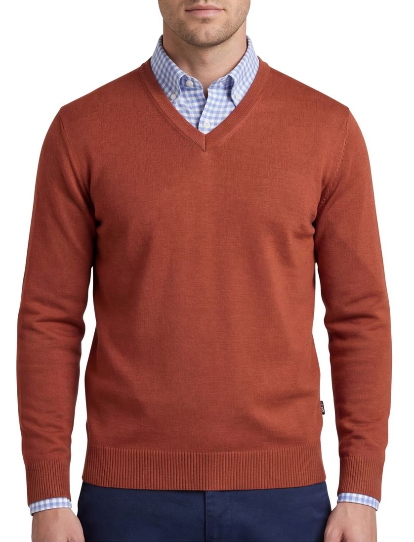 Maerz trui rood effen wol v-hals