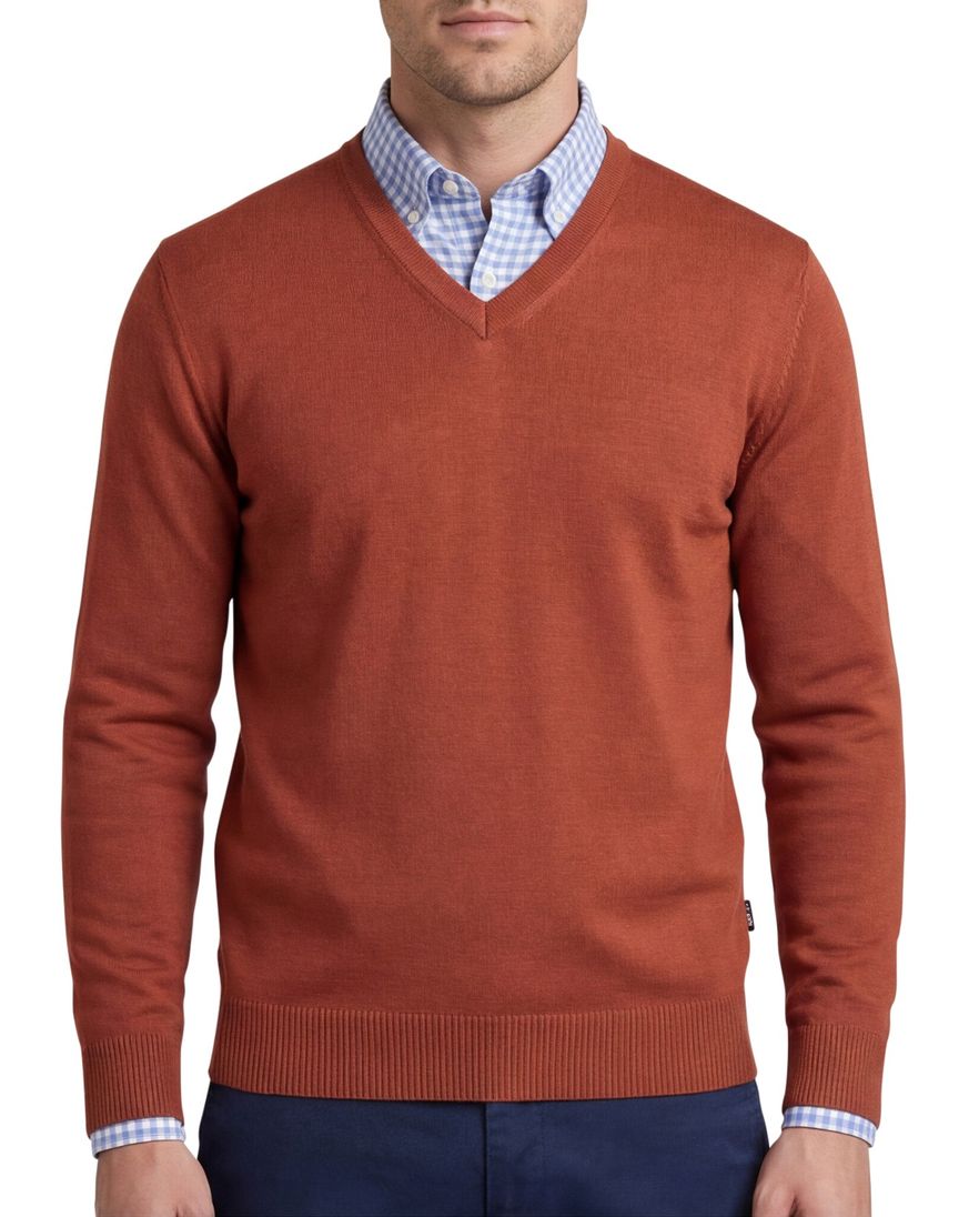 Maerz trui v-hals rood effen wol