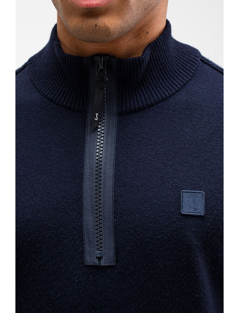 Butcher of Blue trui donkerblauw effen wol opstaande kraag