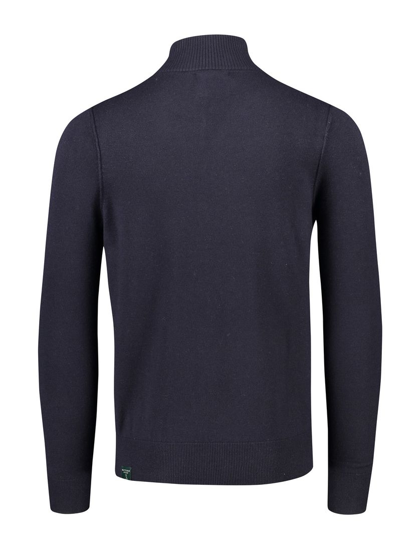 Butcher of Blue trui donkerblauw effen wol opstaande kraag