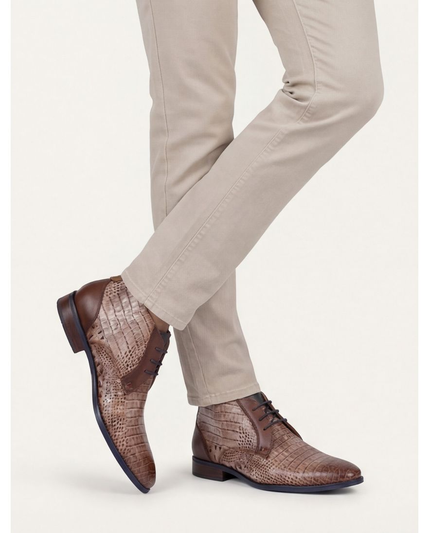 Giordio nette heren veterschoen bruin krokodillenleer