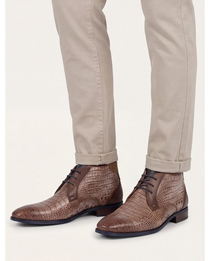 Giordio nette heren veterschoen bruin krokodillenleer