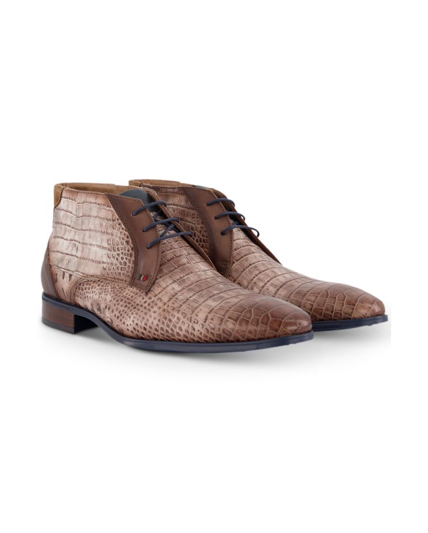Giordio nette heren veterschoen bruin krokodillenleer
