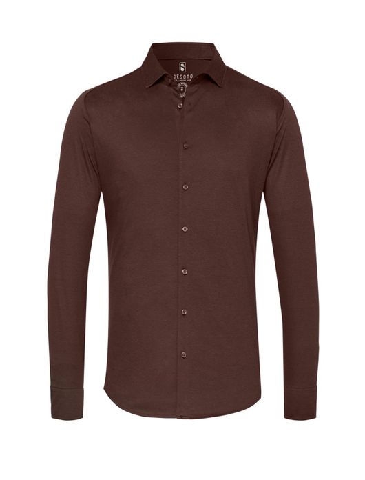Kent overhemd Desoto gemeleerd donkerbruin