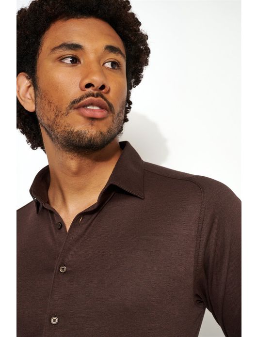 Kent overhemd Desoto gemeleerd donkerbruin