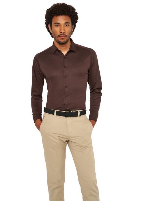 Kent overhemd Desoto gemeleerd donkerbruin