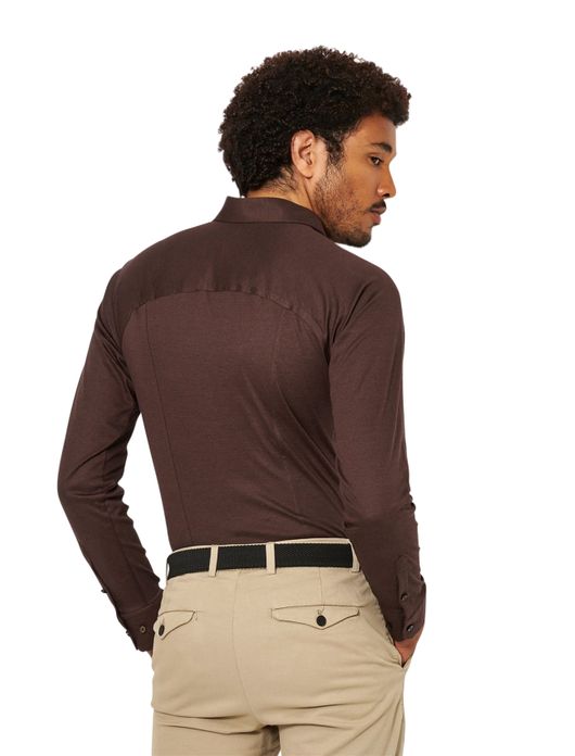 Kent overhemd Desoto gemeleerd donkerbruin