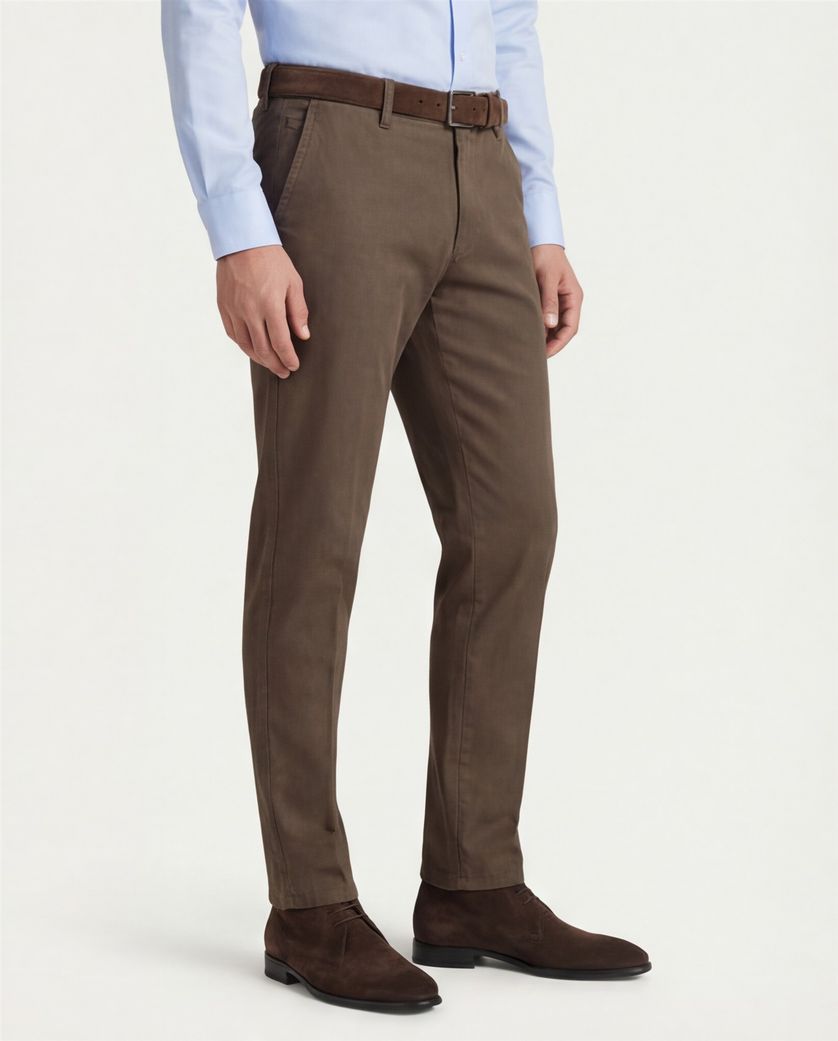 Bruine M.E.N.S. katoenen broek effen