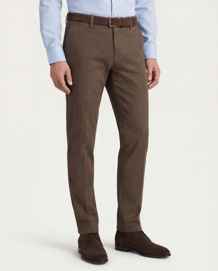 Bruine M.E.N.S. katoenen broek effen