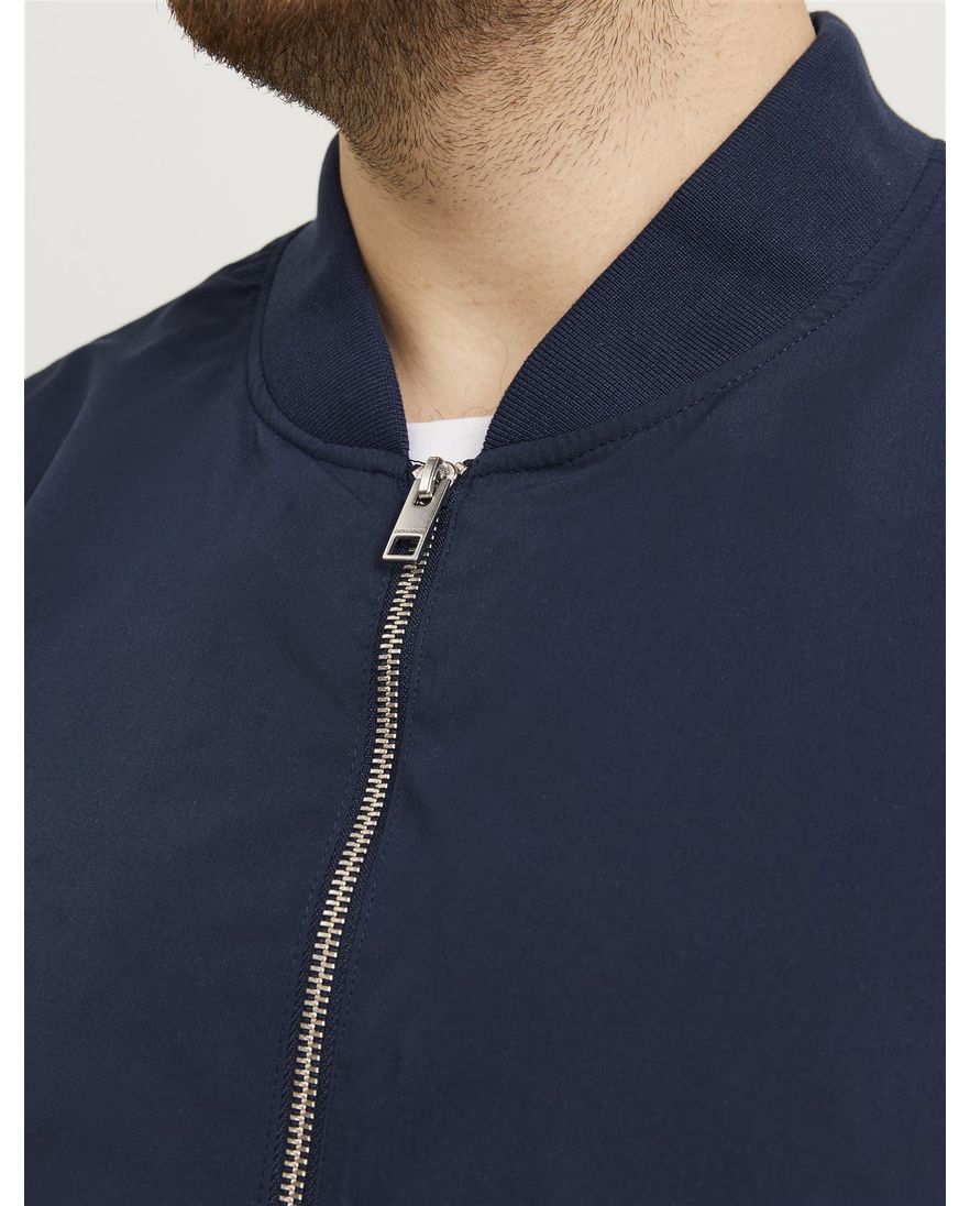 Donkerblauwe effen tussenjas met rits en wijde fit van Jack & Jones