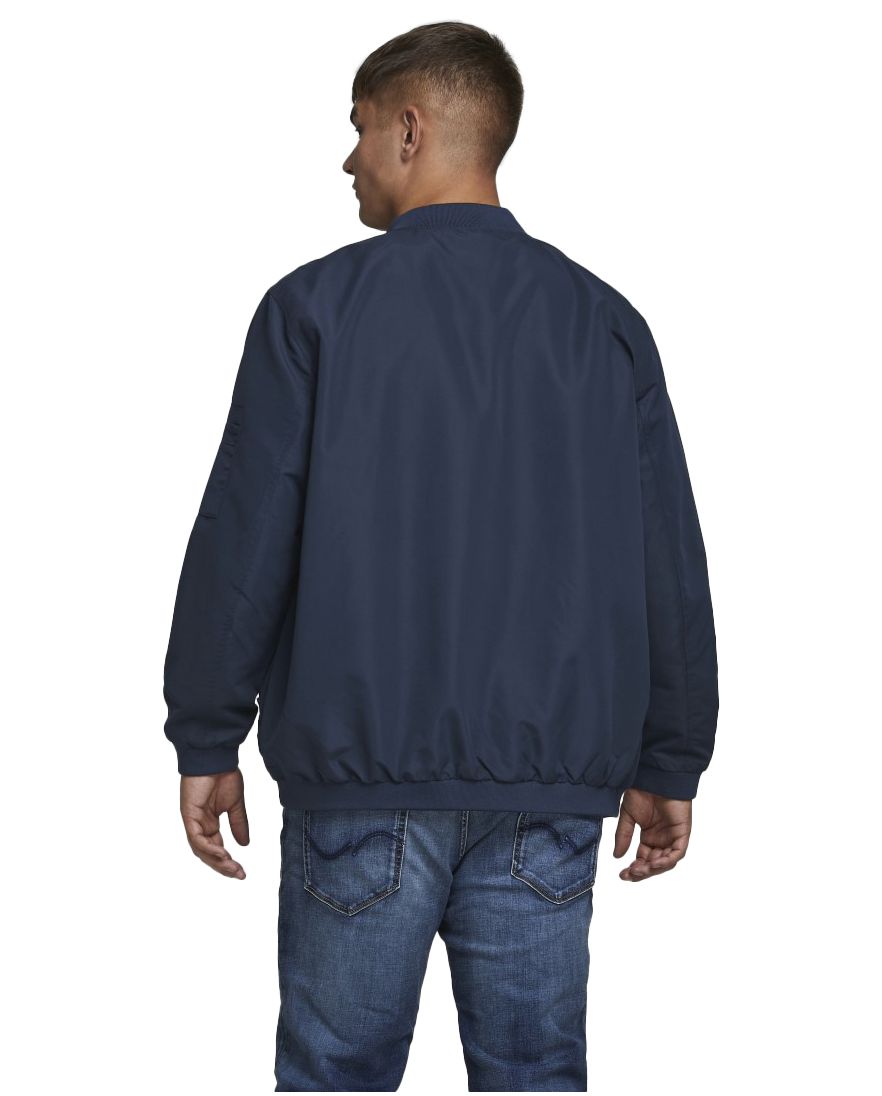 Donkerblauwe effen tussenjas met rits en wijde fit van Jack & Jones